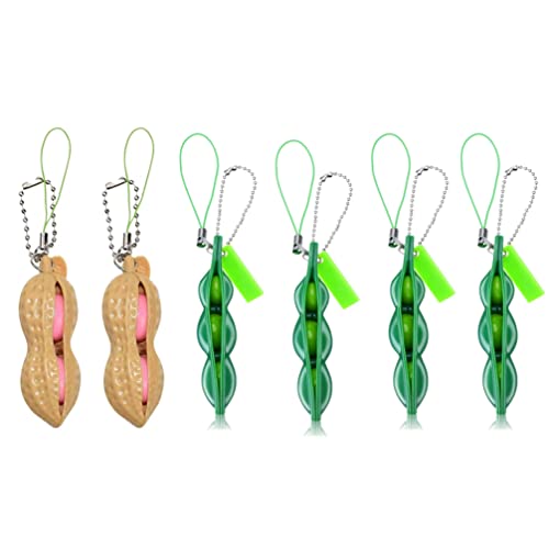 Houhounb Squeezes - Portachiavi Con Ciondolo A Forma Di Figlio Per Bambini, Per Ridurre L'Ansia E Lo Stress, 4 Edamame, 2 Arachidi