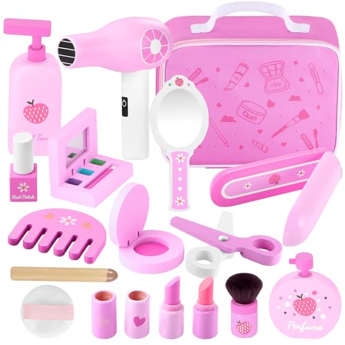 Gagaku Set Di Trucchi In Legno Per Bambini Set Di Trucchi Finti In Legno Kit Di Giocattoli Finti Montessori Con Specchio Asciugacapelli Per Bambini E