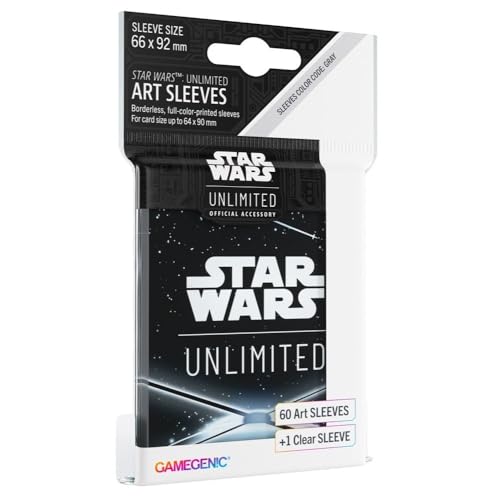 Asmodee Black Officially Licensed Pack Of 60 Art Sleeves 1 Clear Sleeve, Optimized Size For Star Wars Unlimited Other Tcg And Lcg Games, Made By Gameg