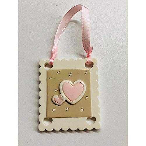 12 Pz Biscotto In Resina Rosa Con Cuore 6X5 Cm Bomboniera