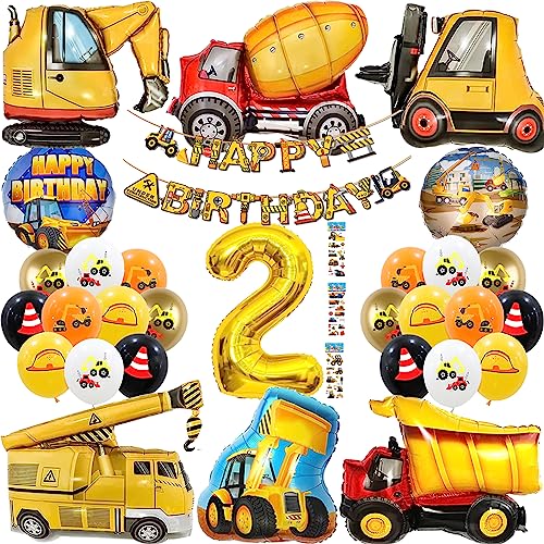 Yskmefun Decorazione Di Compleanno Di Escavatori 2 Anni, Palloncini Compleanno 2 Anni, Palloncini Compleanno Escavatore, Decorazione Tema Cantiere, Pa