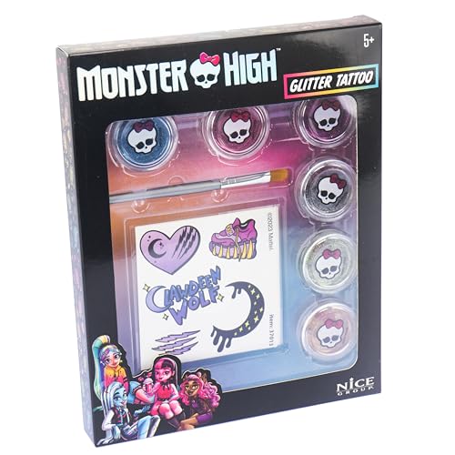 Nice Group - Monster High Glitter Tattoo, Kit Con Tatuaggi E Polvere Glitterata Per Bambini