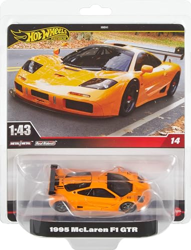 Hot Wheels Premium Mclaren F1 Gtr, Scala 1:43, Replica Da Esposizione, Pneumatici Real Riders, Carrozzeria E Telaio Metal, Giocattolo Da Collezione, 1