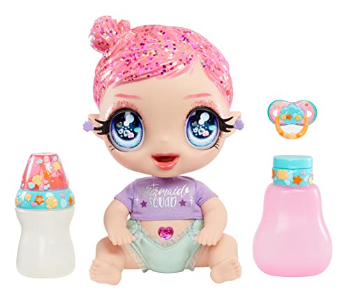 Glitter Babyz Mga'S Marina Finley - Bambola Con 3 Cambi Di Colore, Capelli Rosa Glitterati, Costume Da Sirena, Accessori, Biberon E Ciuccio - Età: 3+