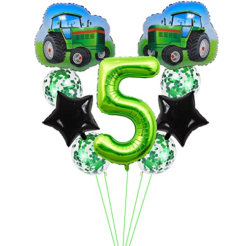 Kawailay Trattore - Decorazione Per Compleanno, 5 Anni, 5° Trattore, Decorazione Di Compleanno, Verde, Numero 5 Palloncini, Trattore, In Alluminio, Pe