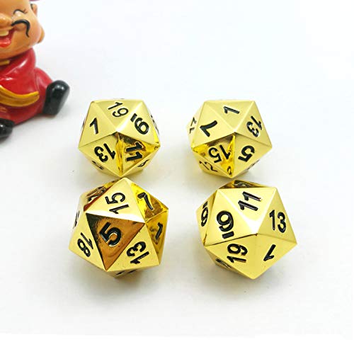 Set Of 4 Deluxe Golden Solid Metal 20 Sides Dice D20 Gold Metallic Polyhedral Dice