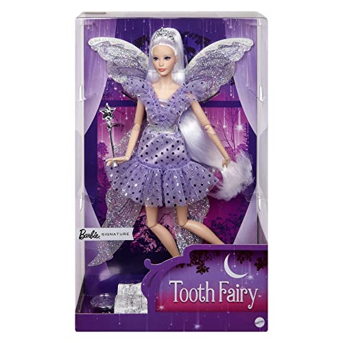 Barbie Signature - Fatina Dei Denti, Bambola Da Collezione Con Ali Da Fatina E Abito Color Pervinca, Bacchetta E Sacchettino Di Monete Inclusi, Giocat