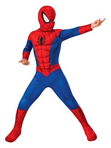 Rubies Costume Spider-Man Classico Per Bambino E Bambina, Taglia 7-8 Anni, Tuta, Copristivali E Maschera, Ufficiale Marvel Per Carnivale, Halloween, N