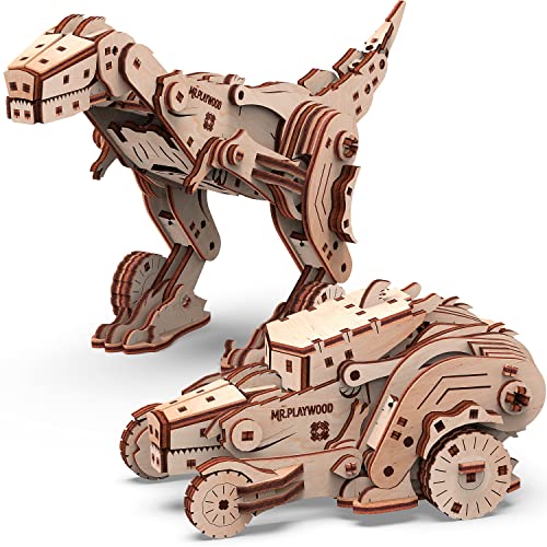Mr. Playwood- Transformer Dinocar Kit Legno, Colore, 58016