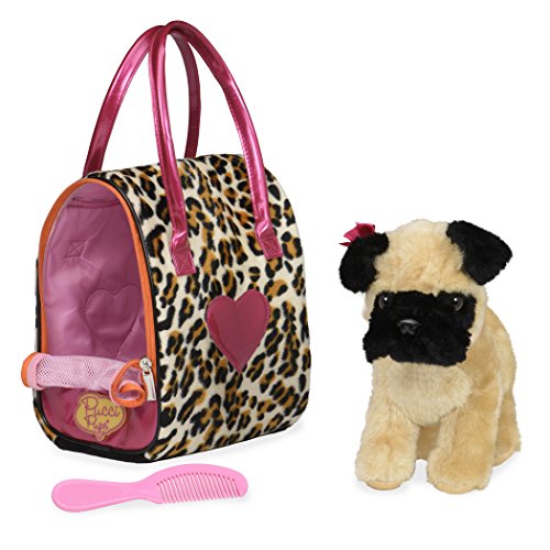 Pucci Pups By Battat - Leopard Print Plush Bag And Pug - Dog Plush With Carrying Bag (3 Piece)