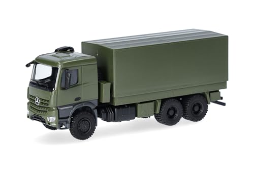Herpa Modello Camion Mercedes-Benz Arocs 6X6 Cassone/Telone, Non Decorato, Miniatura In Scala 1:87, Pezzo Da Collezione, Made In Germany, Plastica.