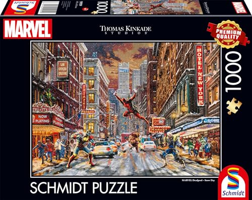 Schmidt Spiele 59959 Deadpool, Snow Day, Marvel, Thomas Kinkade, Puzzle Da 1000 Pezzi, Multicolore