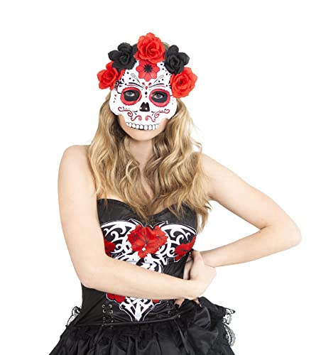 Rubies Maschera Katrina Per Adulti Maschera Con Fiori Rossi E Neri Originale Ideale Per Halloween Carnevale Feste Addii Al Celibato Cosplay Compleanno