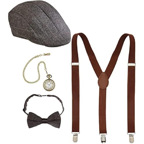 "The Roaring 20S Fashion" (Flat Hat, Braces, Bow Tie, Pocket Watch) -