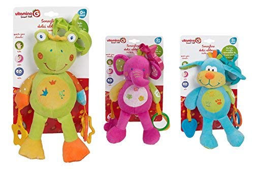 Globo Toys- Soffice Amico Morbido Peluche Con Sonaglino E Mollettone Per Appenderlo, Multicolore, Globo-5117
