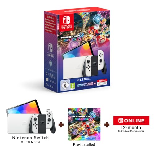 Nintendo Switch Oled (White) + Mario Kart 8 Deluxe + 12 Months Nso
