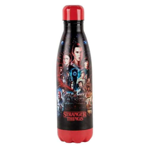 Konix Stranger Things Bottiglia Termica - Acciaio Inossidabile - 500 Ml - Motivo Best Friends - Rosso E Nero