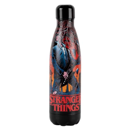 Konix Stranger Things Bottiglia Termica - Acciaio Inossidabile - 500 Ml - Motivo Hellfire Guitar - Nero