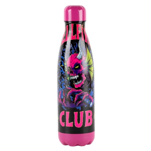 Konix Stranger Things Bottiglia Termica - Acciaio Inossidabile - 500 Ml - Motivo Hellfire Club - Rosa E Nero