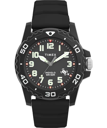 Timex Orologio Da Uomo Main Street, 42 Mm, Cinturino In Silicone Nero, Quadrante Nero, Cassa Nera Tw5M61200