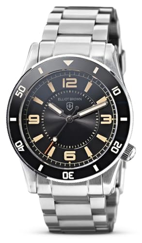 Elliot Brown Bloxworth Heritage Diver Quartz (41 Mm) Quadrante Sandwich Nero Pianoforte/Bracciale In Acciaio Spazzolato 929-105-B07