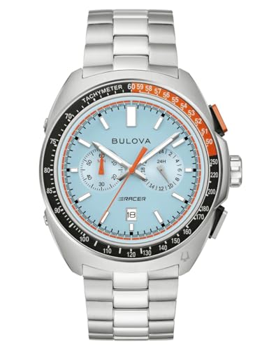 Bulova Orologio Racer 98B432, Cronografo Uomo, Cassa In Acciaio Inossidabile, Quadrante Azzurro Chiaro