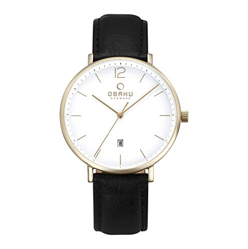 Obaku Orologio Da Uomo In Pelle Nera, Cinghia