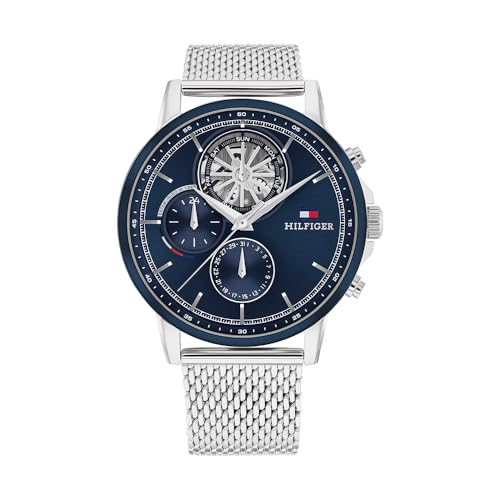 Tommy Hilfiger Orologio Analogico Multifunzione Al Quarzo Da Uomo Con Cinturino In Acciaio Inossidabile O In Pelle, Blue