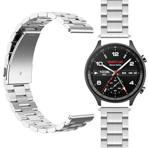 Giopuey Cinturini Compatibile Con Oneplus Watch 2R, Acciaio Inossidabile Cinturino [Resistente All'Usura] - Silver