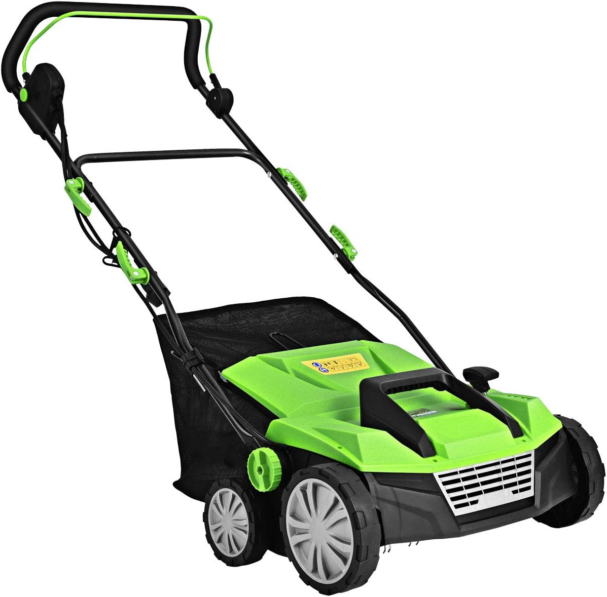 Scarificatore 2 in-1 per prato, arieggiatore elettrico con sacco raccoglitore da 45l, larghezza 38cm, con 3 posizioni regolabili, scarificatore 1800w 