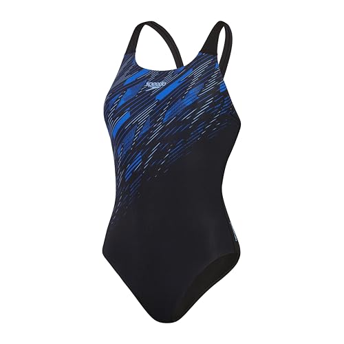 Speedo Hyperboom Placement Muscleback Costume Da Bagno, Nero/Blu, 60 Women'S