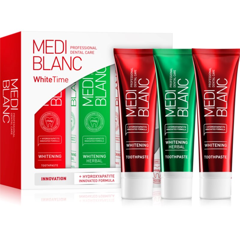 Mediblanc Dental Care White Time Set Set Per La Cura Dentale Per Denti Bianchi E Splendenti 3X100 Ml