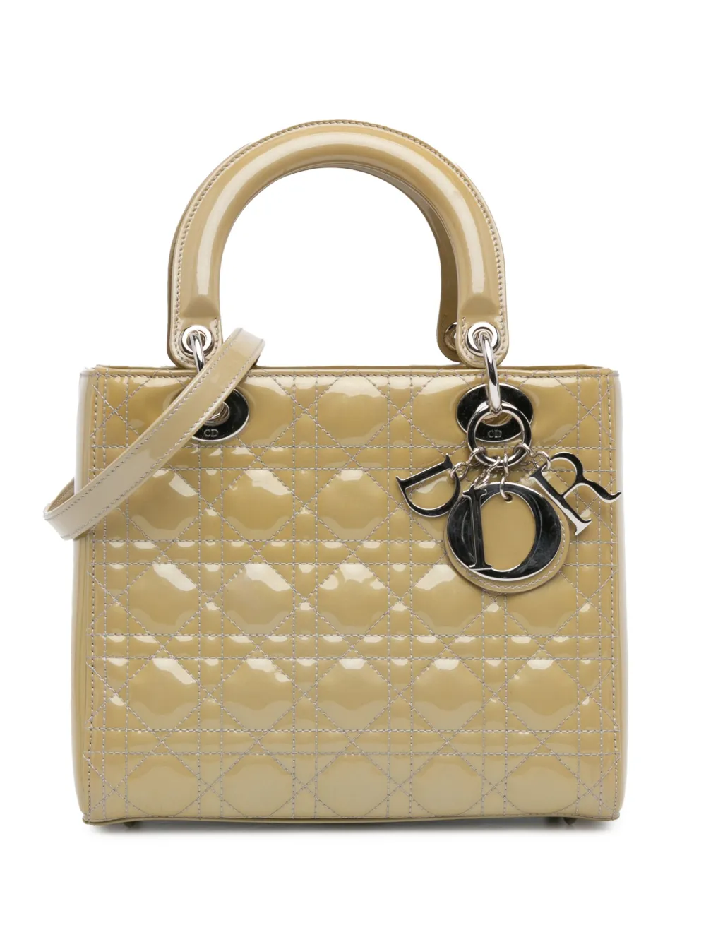 Christian Dior Pre-Owned 2014 Medium Patent Cannage Lady Dior satchel - Marrone