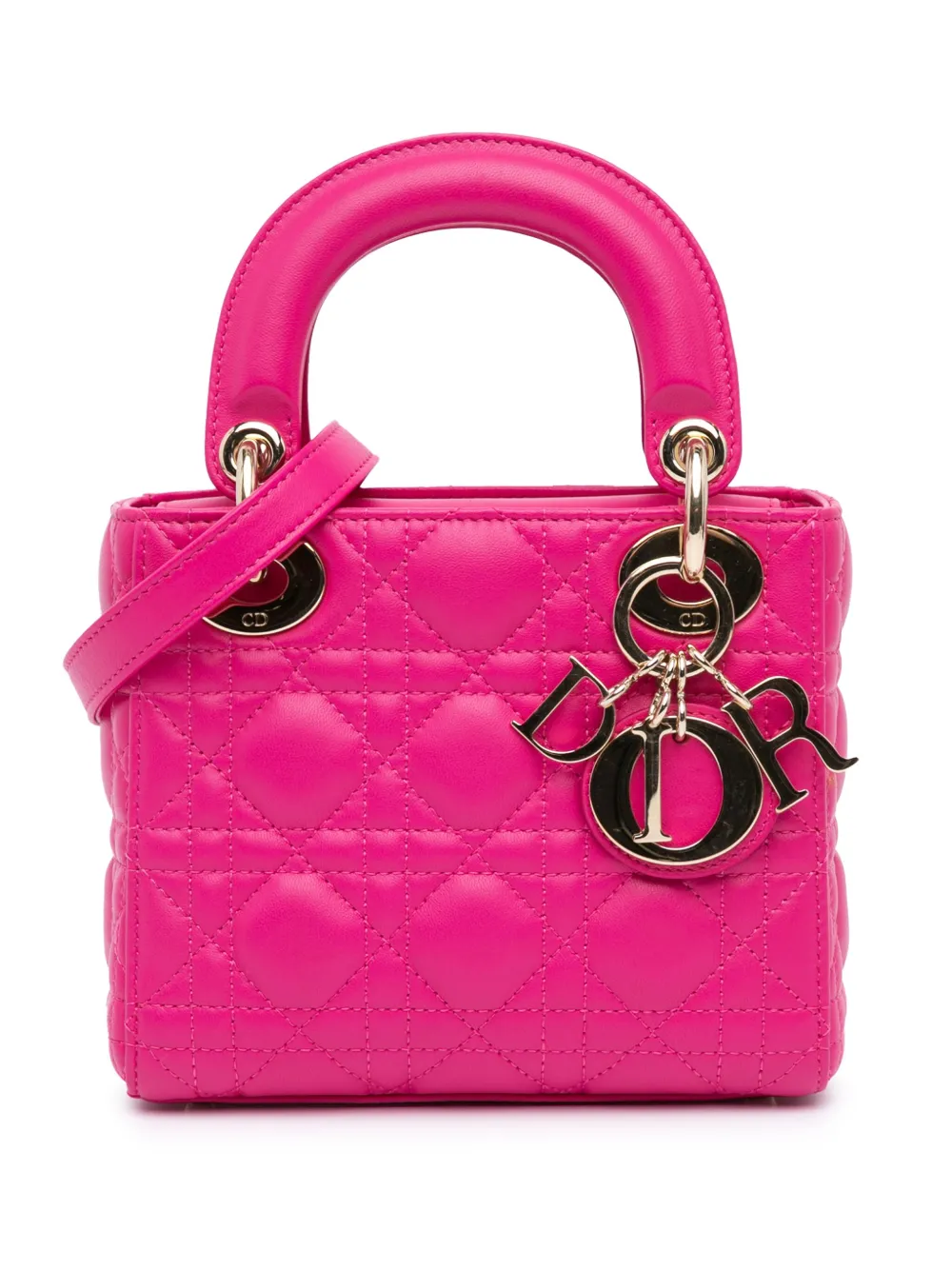 Christian Dior Pre-Owned 2013 Mini Lambskin Cannage Lady Dior satchel - Rosa