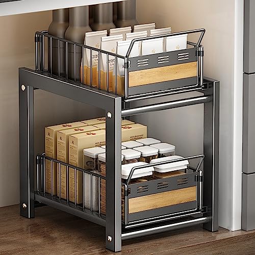 Qhens Organizzatore Sottolavello Cucina In Metallo, Organizer Sottolavello Con 2 Cestelli Scorrevoli Per Cucina, Bagno, Grigio, Facile Da Spingere E T