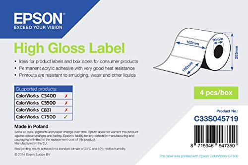 Epson Hg 102 Mm X 152 Mm, 800 – Etichette Per Stampante, 800, Colore: Bianco, Hg, Epson Colorworks C7500, 102 Mm X 152 Mm, Polonia)