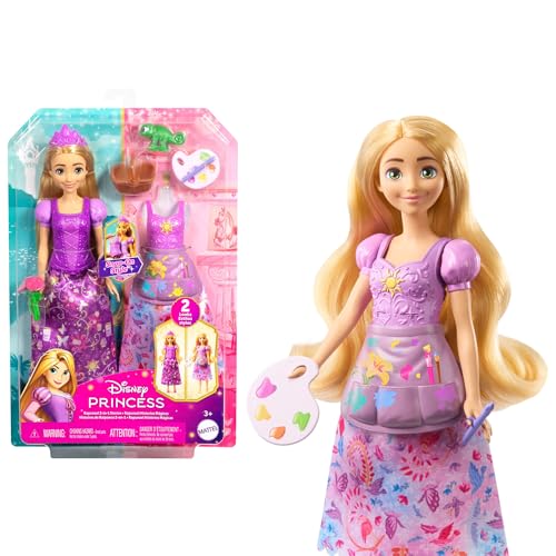 Mattel Disney Princess - Rapunzel 2 Storie In 1, Bambola Alla Moda Ispirata Al Film Rapunzel Con 2 Look Completi Intercambiabili E 9 Accessori Inclusi