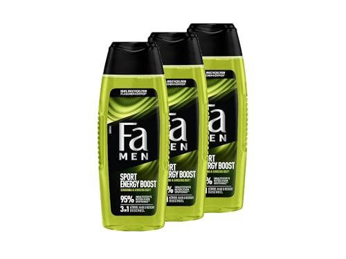 Fa Men Sport Double Power, Power Boost Body & Hair (3 X 250 Ml) Formula 3 In 1 Per Corpo, Capelli E Viso, Attiva Il Tuo Corpo, Mente E Sensi Con Il Pr
