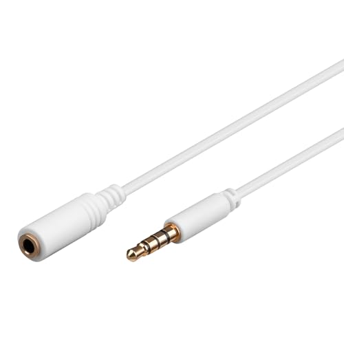 Goobay 62362 Prolunga Audio E Cuffie Aux, 4 Pin Da 3.5Mm Slim, Cu, Bianca, 2M Lunghezza Del Cavo