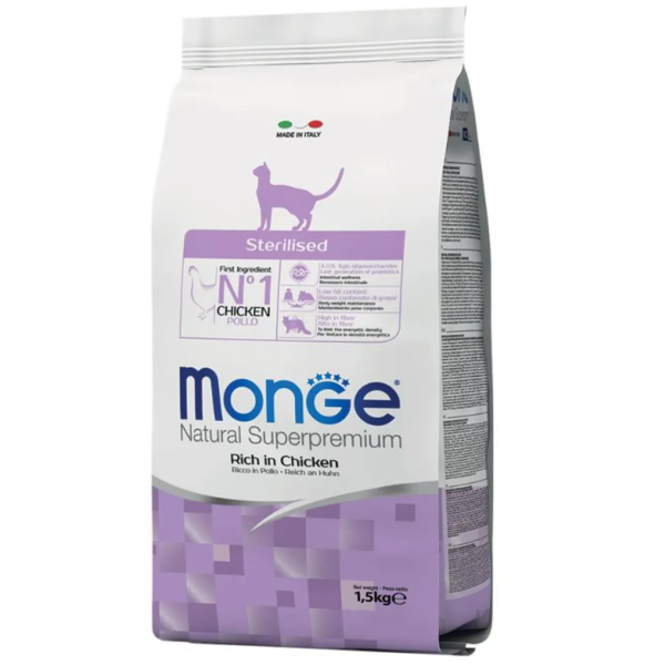 Monge natural superpremium sterilised ricco di pollo - 1,5 kg - croccantini per gatti