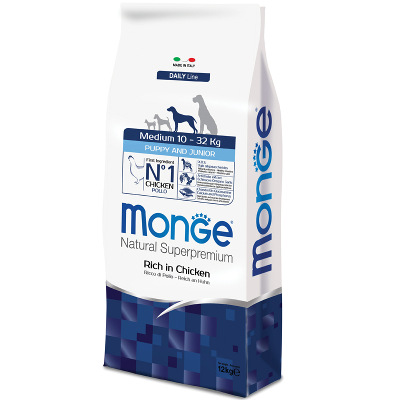 Monge natural superpremium medium puppy & junior ricco di pollo - 12 kg - croccantini per cani