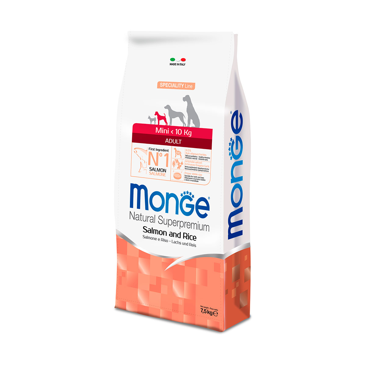 Monge natural superpremium all breeds adult mini monoprotein salmone con riso - 7,5 kg - crocchette monoproteiche cane