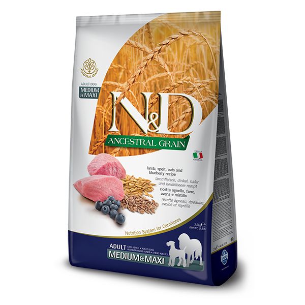 Farmina n&d ancestral grain  adult medium/maxi agnello e mirtillo - 12 kg - croccantini per cani