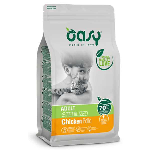 Oasy adult cat sterilized pollo - 7,5 kg - croccantini per gatti