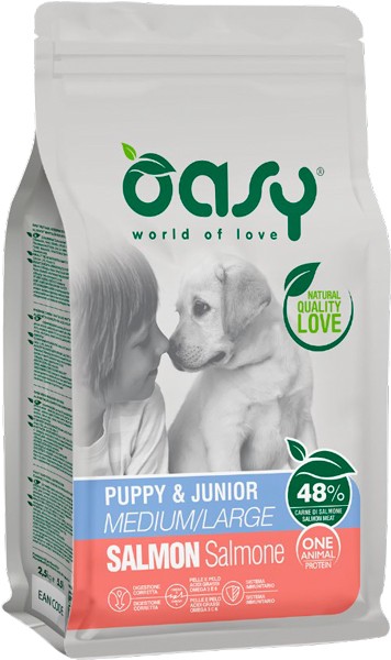 Oasy monoproteico puppy & junior medium/large salmone - 12 kg - crocchette monoproteiche cane