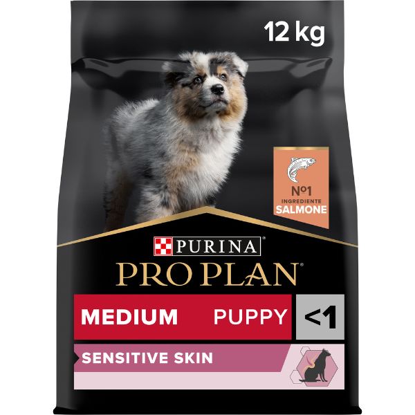 Purina pro plan sensitive skin medium puppy crocchette cane salmone - 12 kg - croccantini per cani