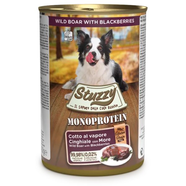 Stuzzy monoprotein gluten free 400 gr - cinghiale - confezione da 6 pezzi - umido monoproteico cane