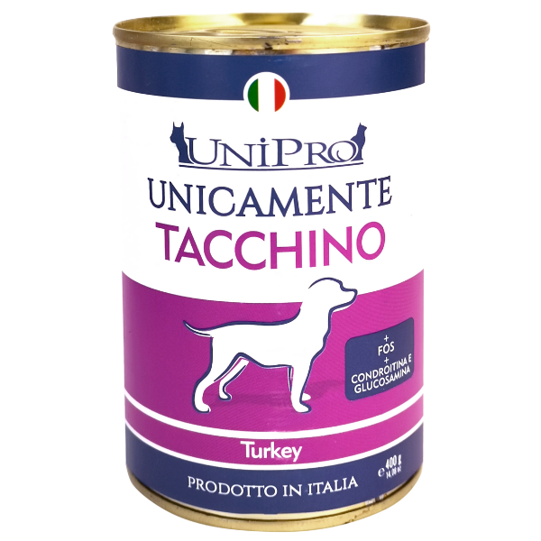 Unipro unicamente dog adult 400 gr - tacchino - confezione da 6 pezzi - umido monoproteico cane