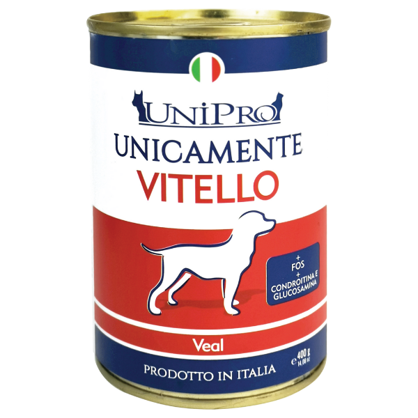 Unipro unicamente dog adult 400 gr - vitello - confezione da 6 pezzi - umido monoproteico cane