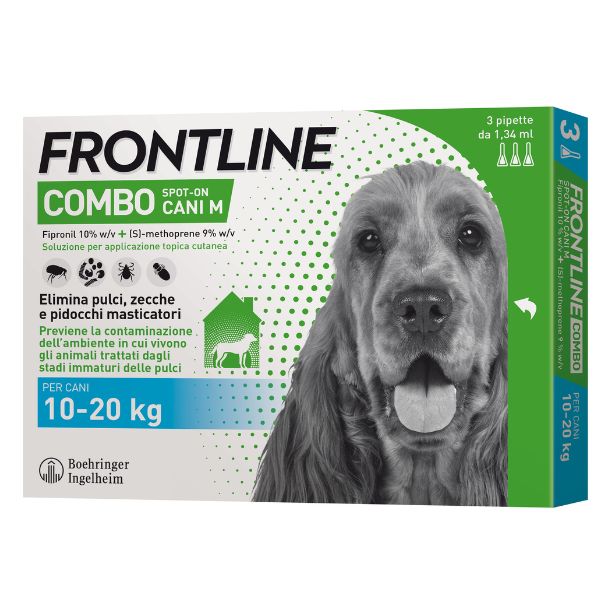 Frontline combo spot-on per cani - 3 pipette per taglia media (10-20 kg) - antiparassitario per cani